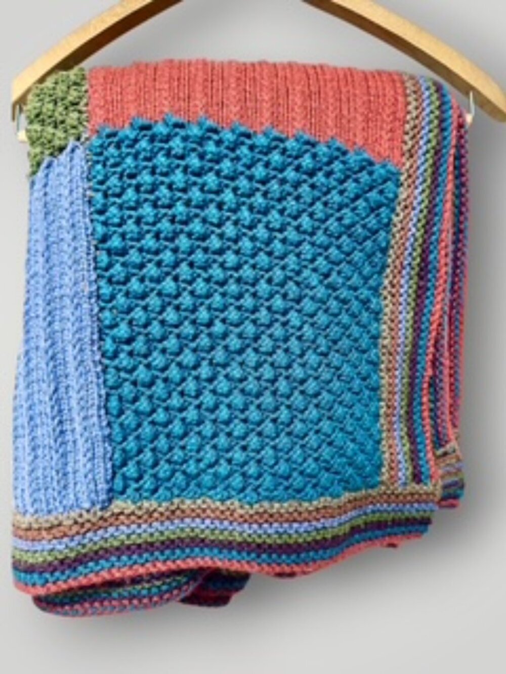 Handmade Patchwork Afghan Knit Blanket Harvest Multicolor Sampler Style 46x59in - Picture 3 of 7
